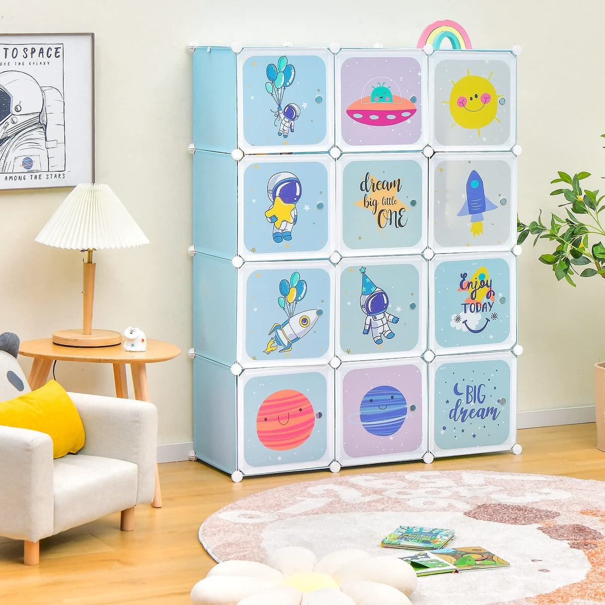 INFANS Children Wardrobe, Kid Closet Portable Baby Dresser Cute for Kids Bedroom Nursery Armoire