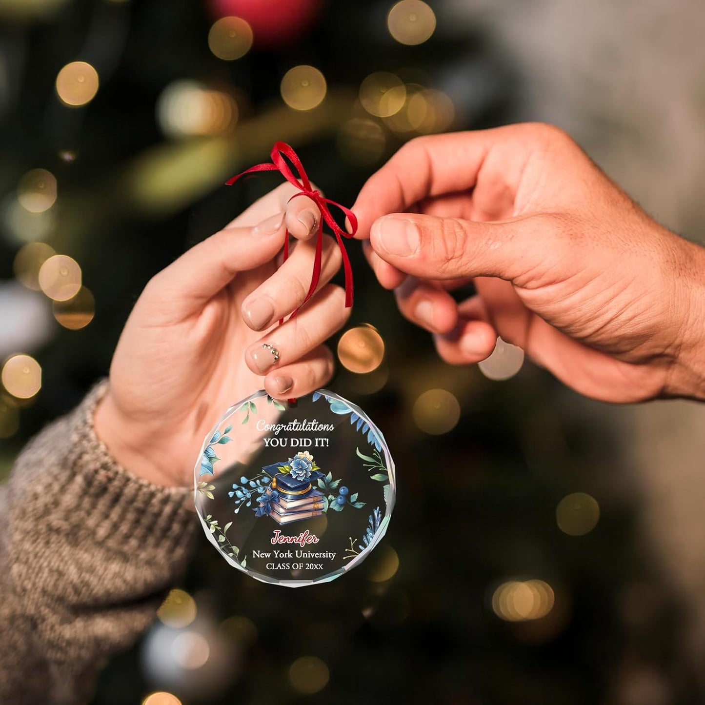 Personalized Graduate Glass Christmas Ornament, Class of 2025 Graduation Picture Ornament Gift for