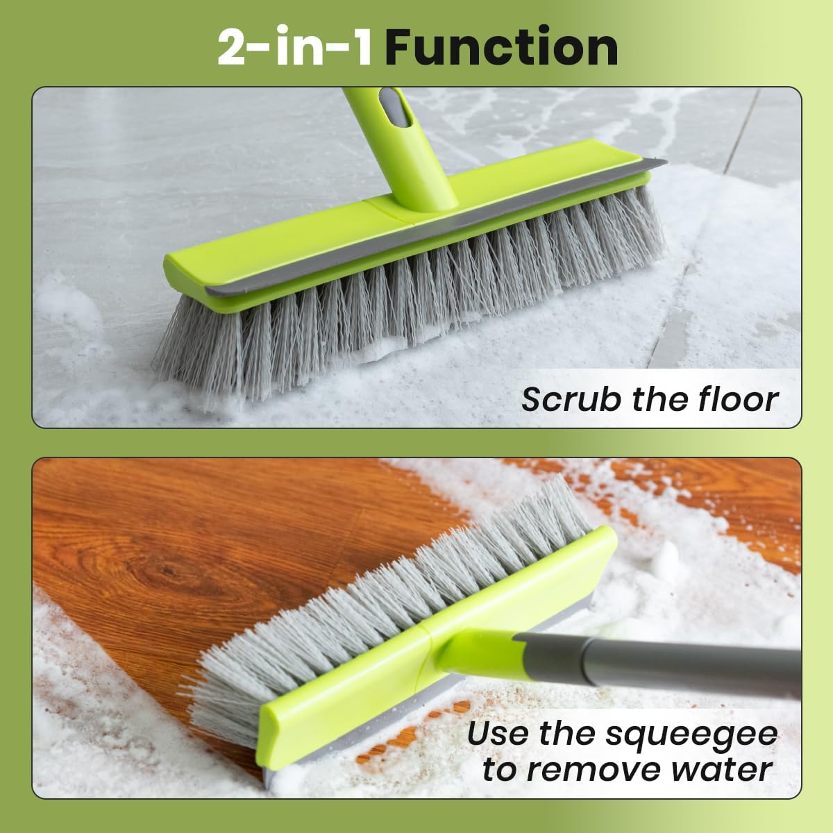 Floor Scrub Brush 2 in 1 Scrape and Stiff Bristle Deck Brush for Cleaning Concrete, Patio, Garage