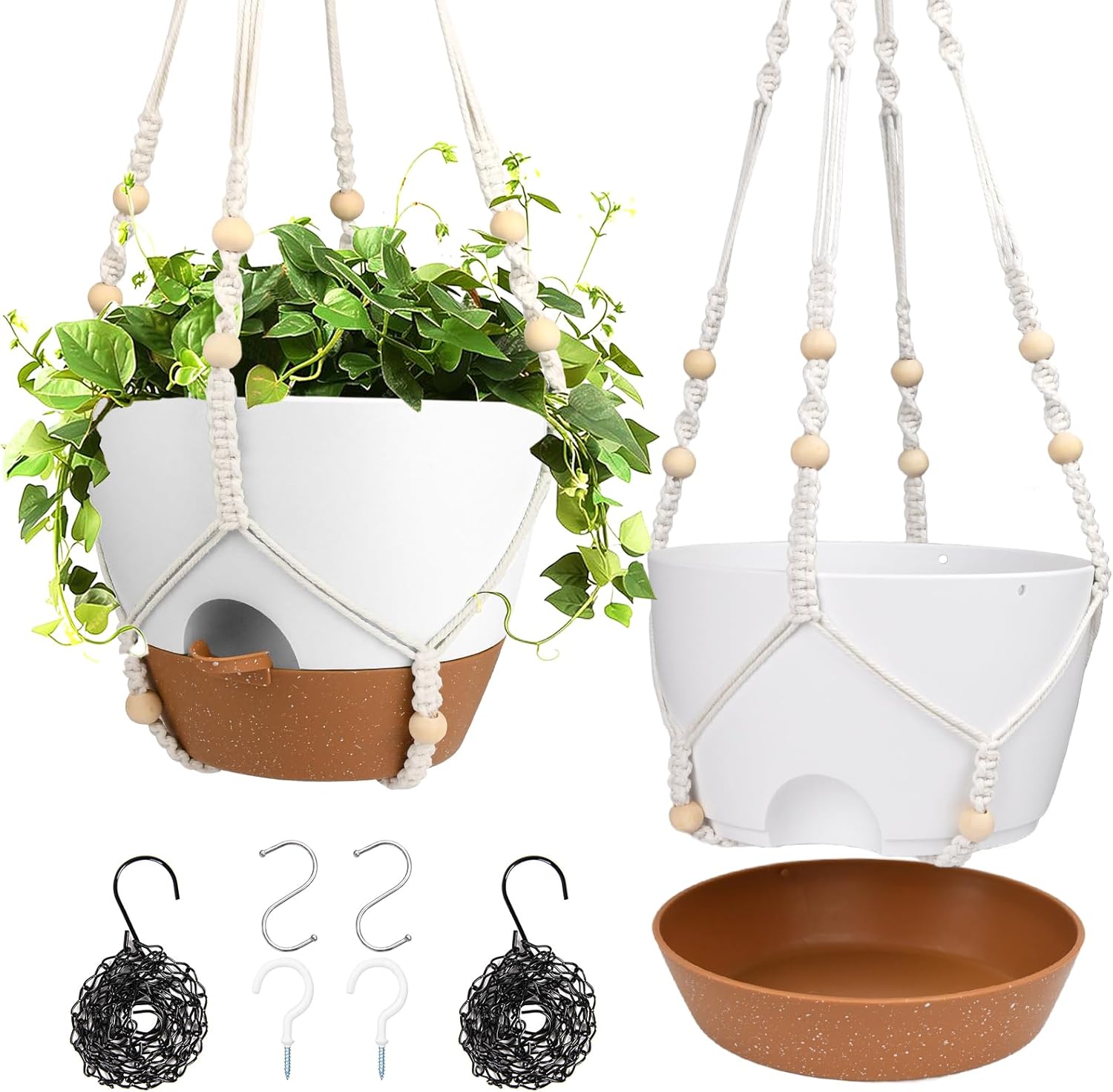 Hanging Planters for Indoor Outdoor Plants, 2 Pack Self Watering Hanging Pot with Drainage Holes