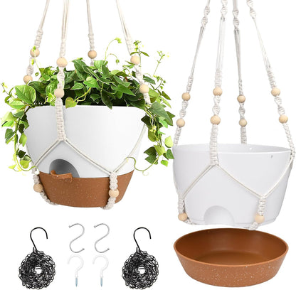 Hanging Planters for Indoor Outdoor Plants, 2 Pack Self Watering Hanging Pot with Drainage Holes