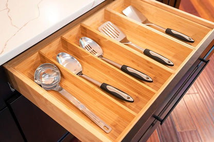 Umilife Bamboo Kitchen Utensils Organizer, 13 Inch Drawer Dividers for Silverware, Extra Deep
