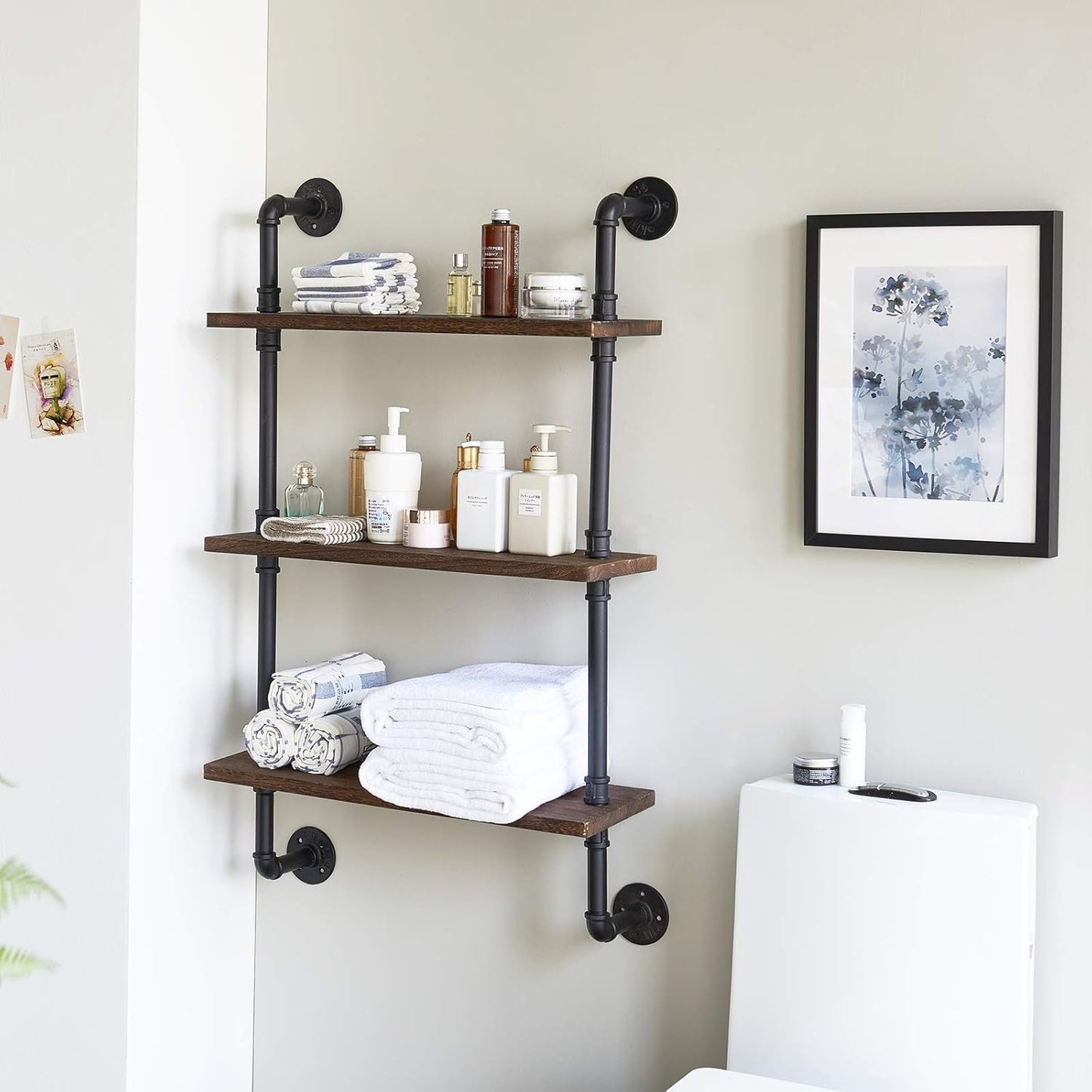 IBUYKE Industrial Pipe Shelves, Pipe Floating Shelves, Rustic Wall Mount Bookcase, 3-Tiers, 23.6"