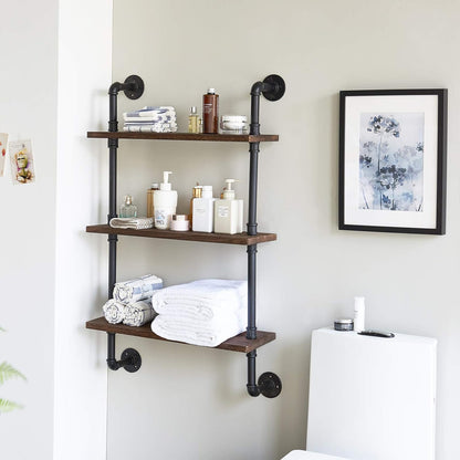IBUYKE Industrial Pipe Shelves, Pipe Floating Shelves, Rustic Wall Mount Bookcase, 3-Tiers, 23.6"