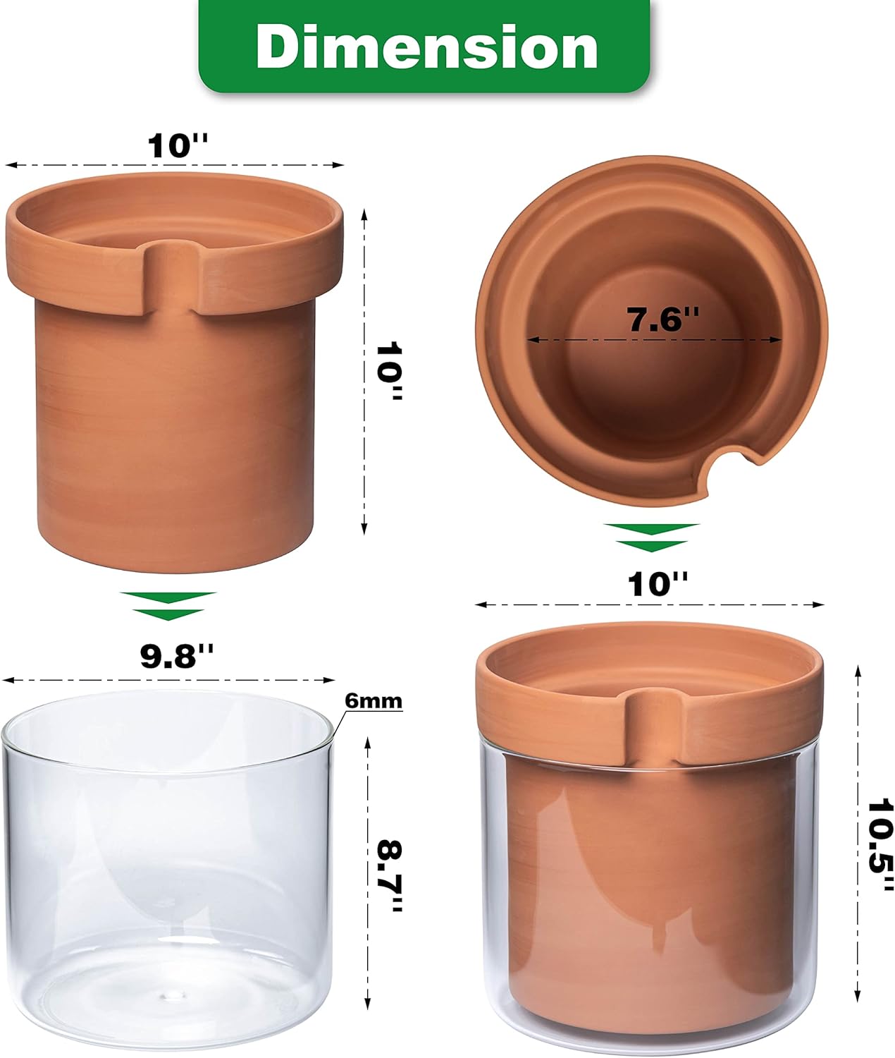 Phoenix Vine 10 Inch Self Watering Planter Pot, Terracotta Clay Pot with Glass Reservoir for Indoor