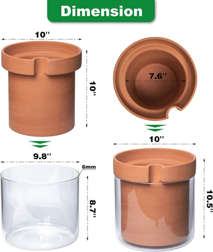 Phoenix Vine 10 Inch Self Watering Planter Pot, Terracotta Clay Pot with Glass Reservoir for Indoor