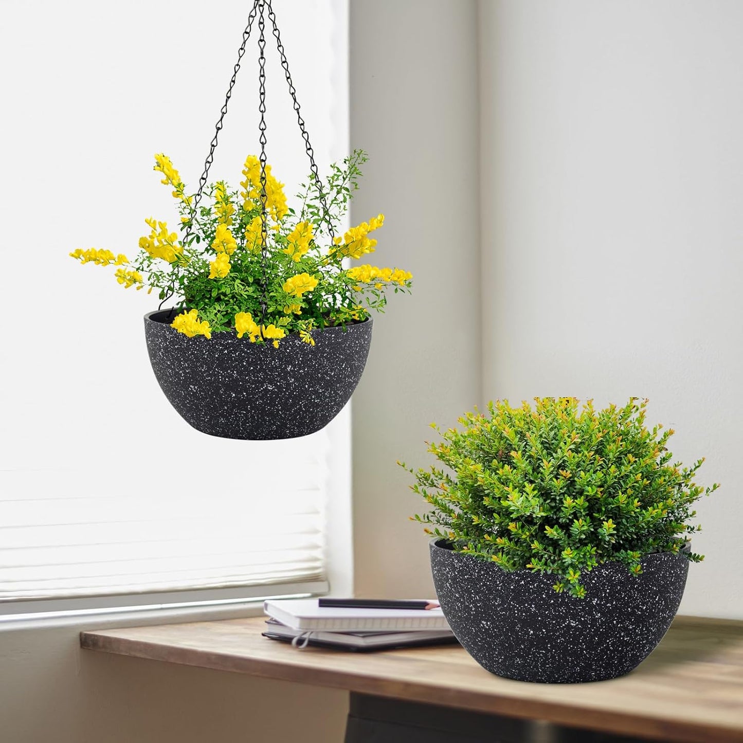 10 inch Hanging Planters for Indoor Outdoor Plants, 2 Pack Hanging Flower Plant Pots with Drainage