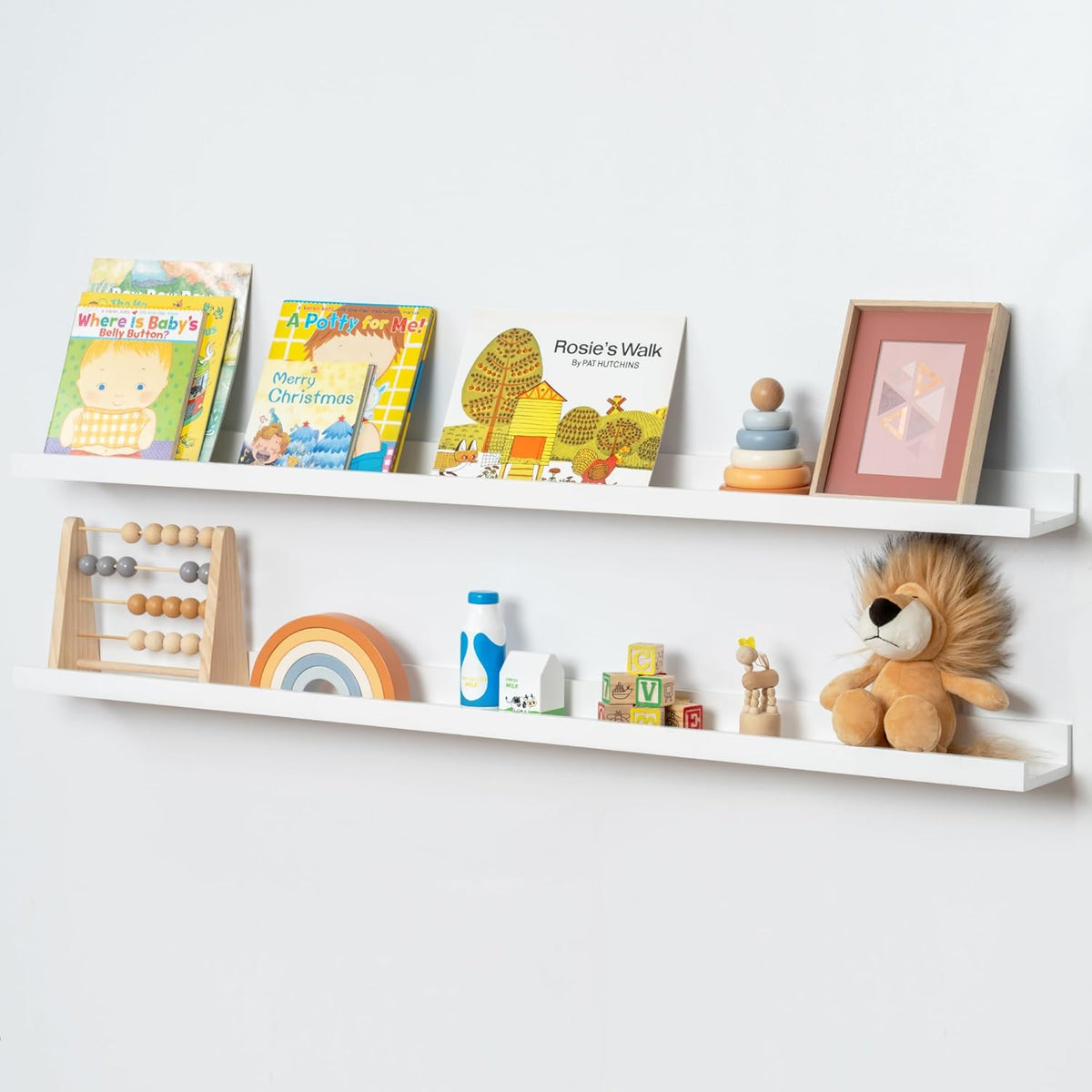 Picture Ledge Shelf for Wall, 48 inch Solid Pine Wood Nursery Book Shelves 2 Packs, Floating Ledge