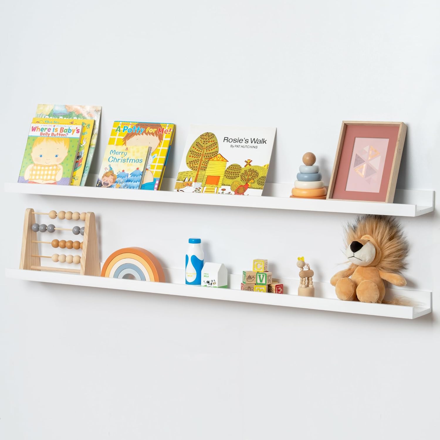 Picture Ledge Shelf for Wall, 48 inch Solid Pine Wood Nursery Book Shelves 2 Packs, Floating Ledge