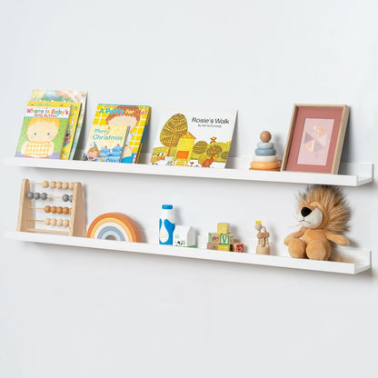 Picture Ledge Shelf for Wall, 48 inch Solid Pine Wood Nursery Book Shelves 2 Packs, Floating Ledge