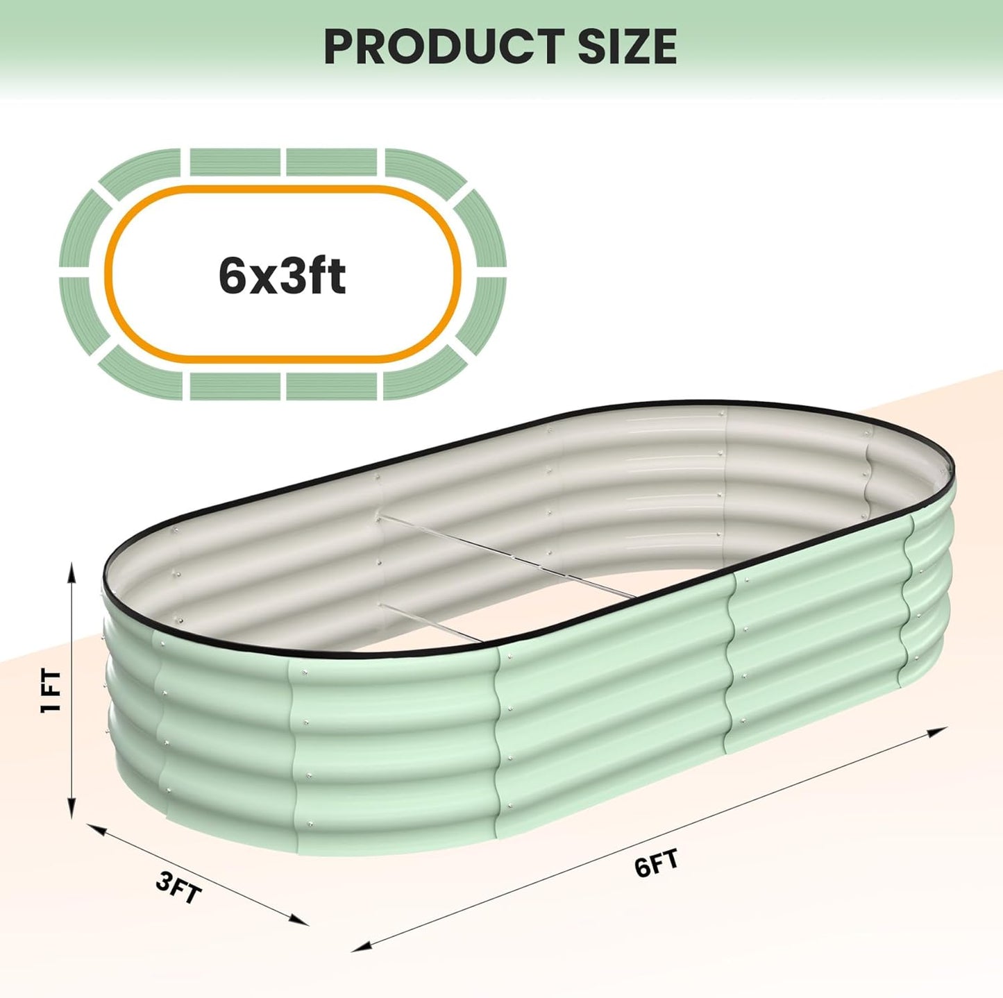 2 Pcs 6x3x1ft Oval Raised Garden Bed, Galvanized Raised Beds,Open-Ended Base Metal Raised Planter
