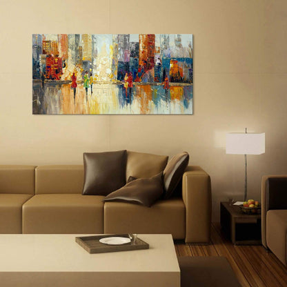 Canvas Wall Art Abstract Cityscape Painting Modern New York City Artwork Lady Romantic Street
