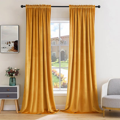 MIULEE Mustard Yellow Velvet Curtains Thermal Insulated Blackout Curtain Fall Drapes for Bedroom