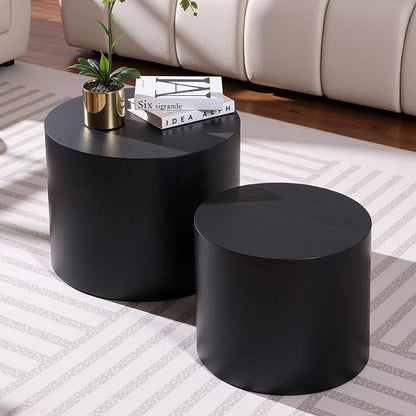 Nesting Coffee Table Set of 2, Modern Round Coffee Table with Non-Slip Feet, Wooden Circle Accent
