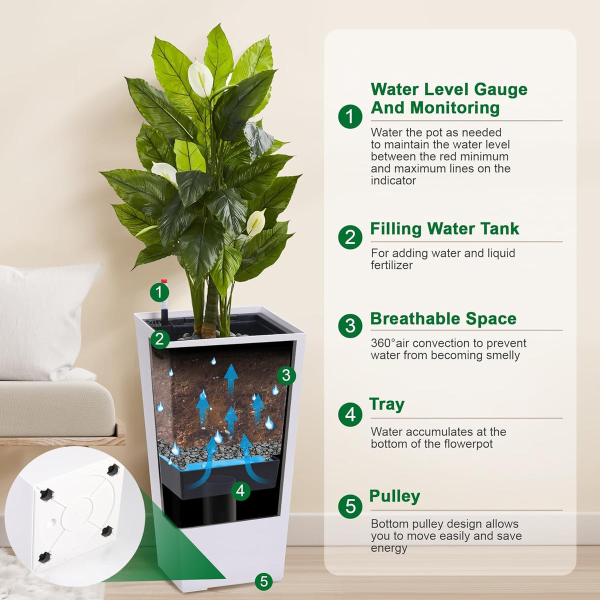 30" Tall Planters Set of 2, Outdoor＆Indoor Black Planter Pots, High Front Porch Planter Pots with
