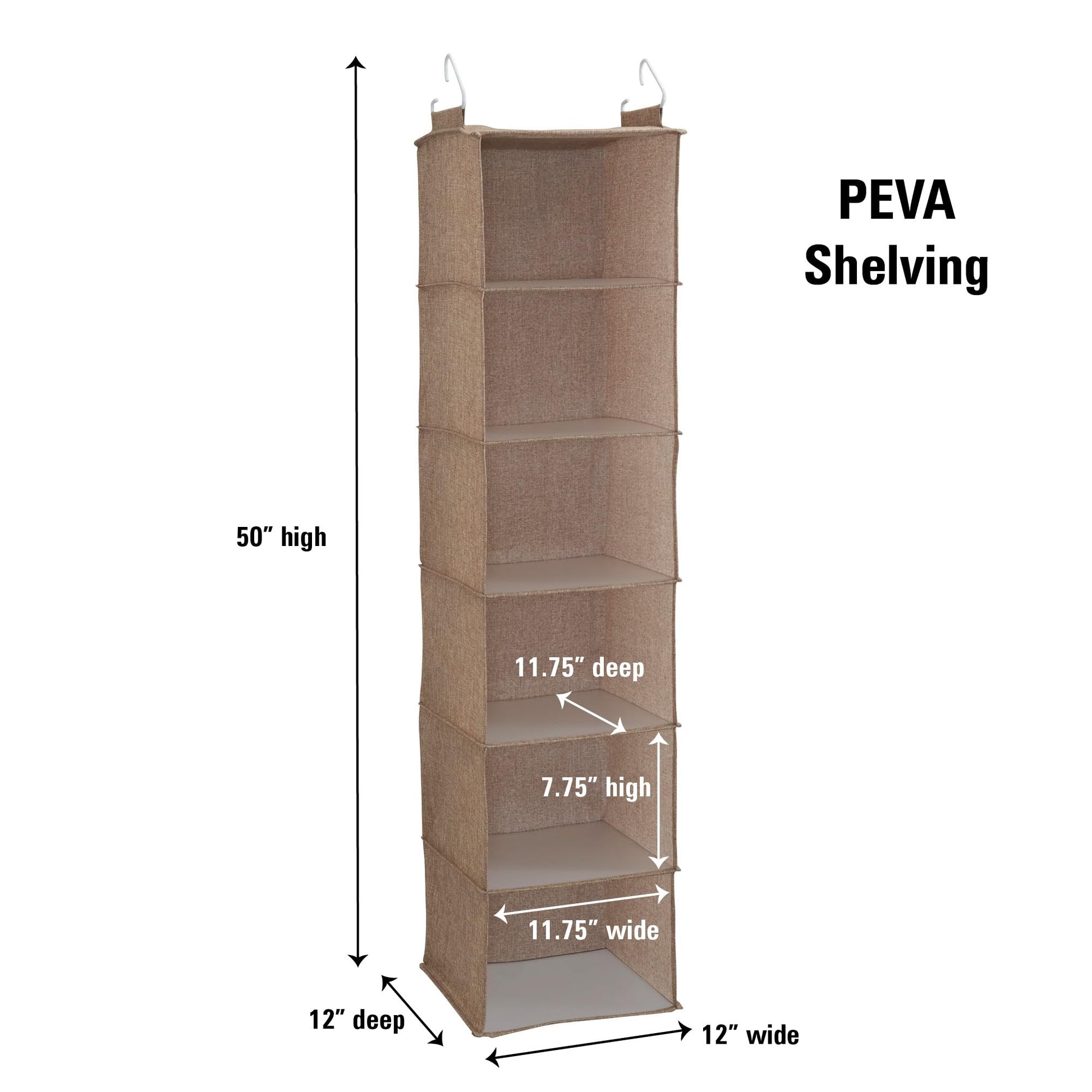 Household Essentials 6 Shelf Hanging Closet Organizer, Hanging Closet Shelf, Fabric Poly Linen and