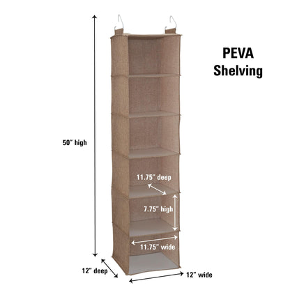 Household Essentials 6 Shelf Hanging Closet Organizer, Hanging Closet Shelf, Fabric Poly Linen and