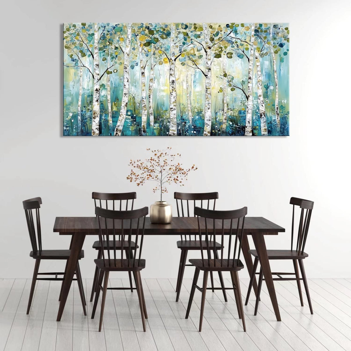 LASMOND Abstract Teal Grove Canvas Paintings Prints Modern Tree Wood Artwork Decor Wall Art for
