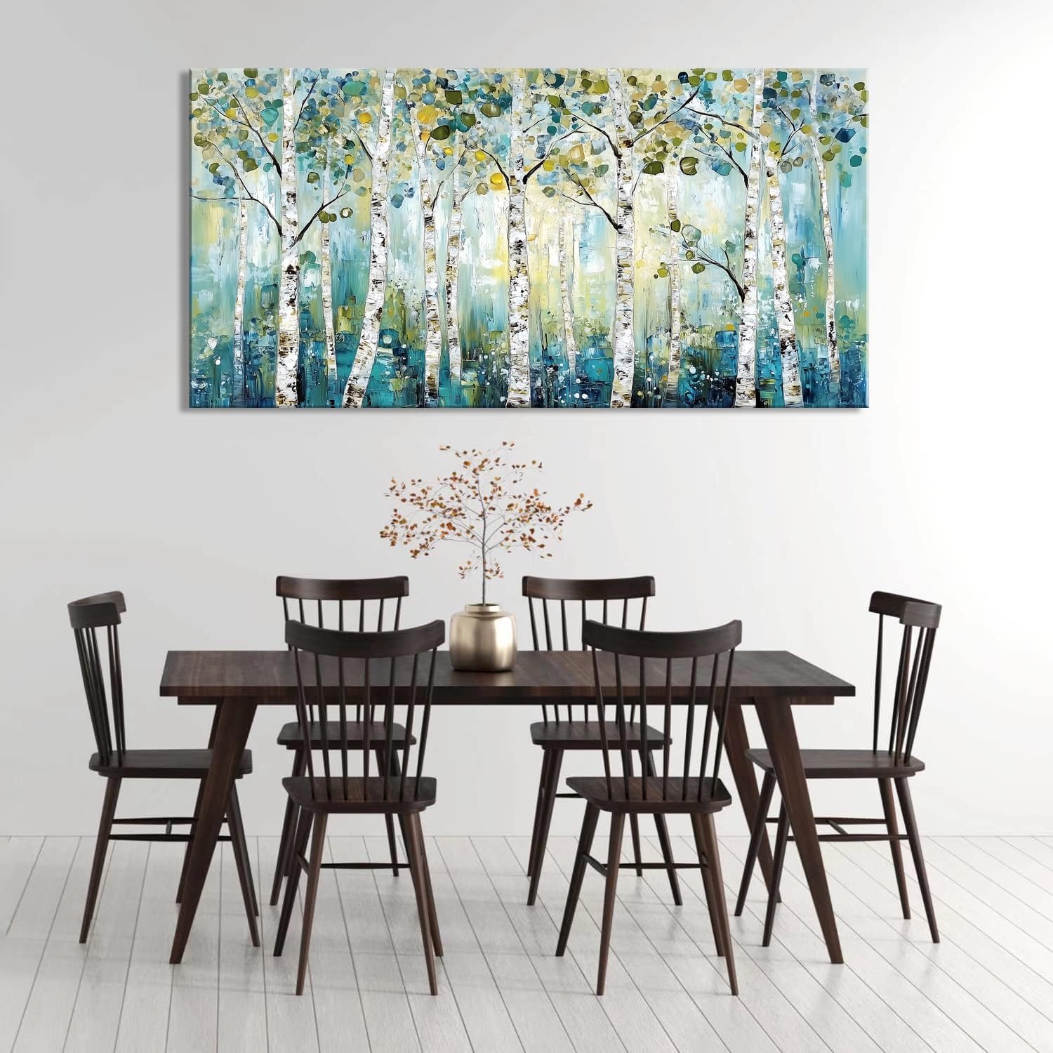 LASMOND Abstract Teal Grove Canvas Paintings Prints Modern Tree Wood Artwork Decor Wall Art for