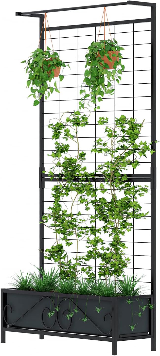 Zhongma Metal Planter with Trellis Raised Bed with Trellis for Vine Climbing Plants Flowers(12.8 x