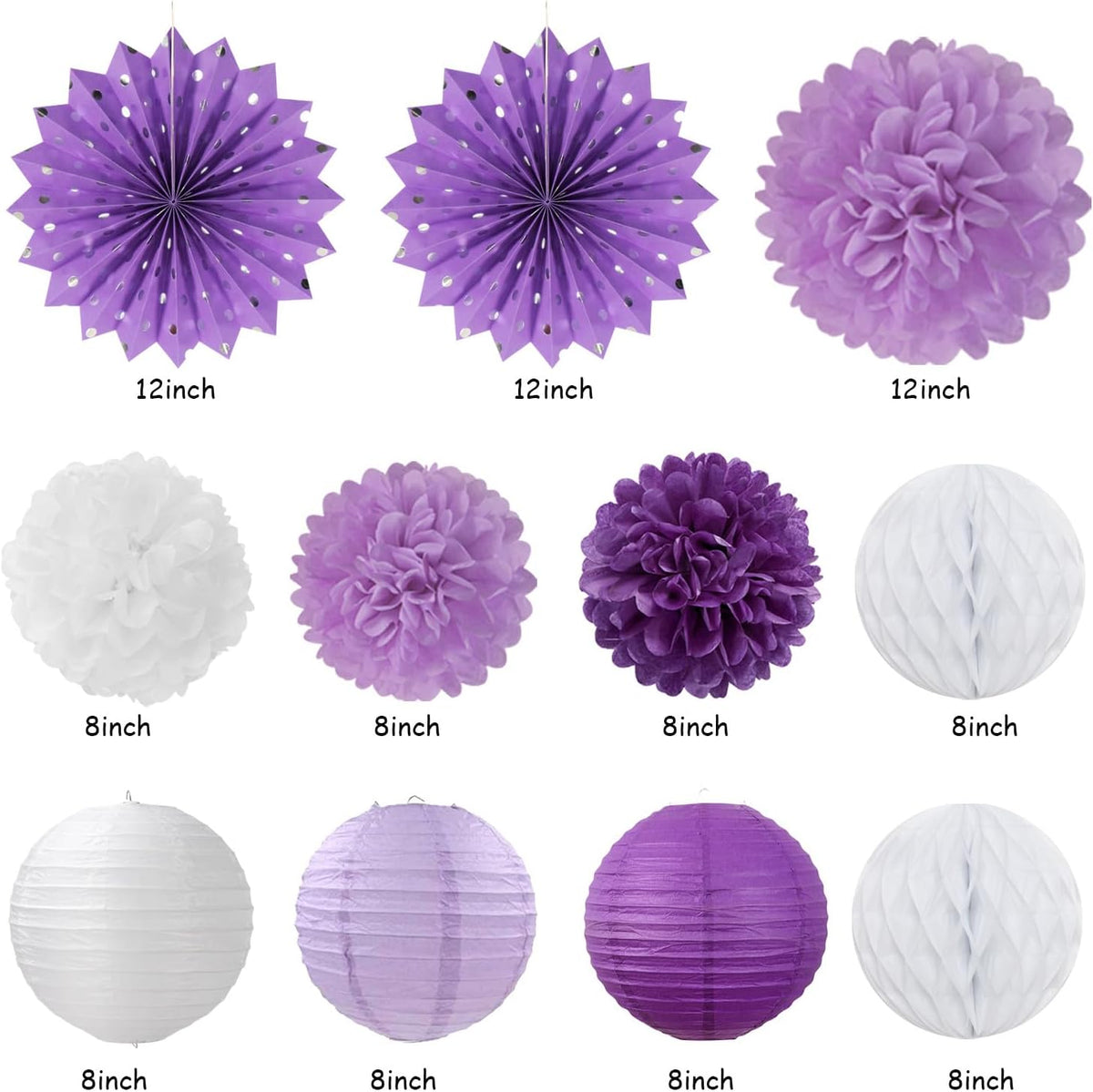 Purple Lilac-Lavender White Women Birthday Party-Decorations - 21pcs Happy Banner,Paper