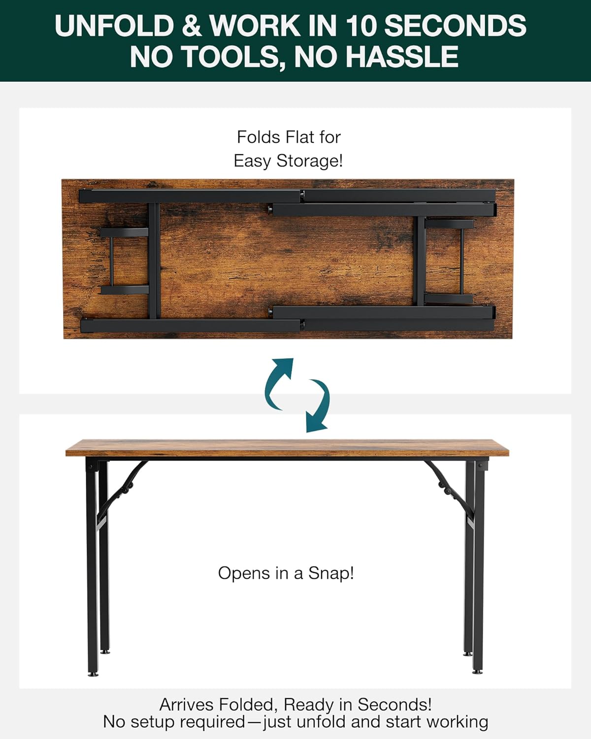 Frylr Small Folding Computer Desk – Portable 55.1 Inch Foldable Laptop Table, Collapsible and