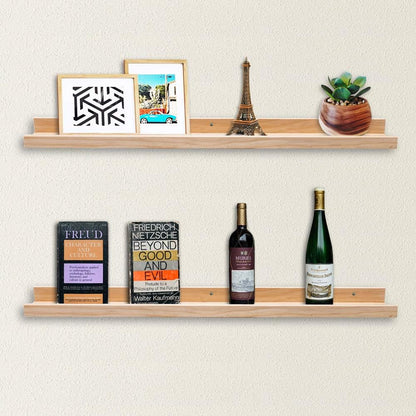 AZSKY Floating Shelves Wall Mounted Set of 2 Natural Wood Picture Shelves Wall Shelves for Bedroom