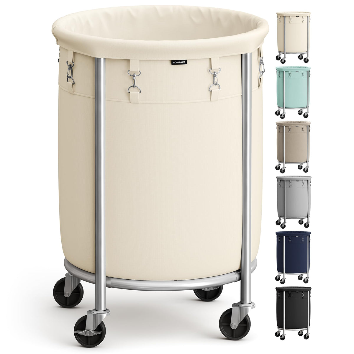 SONGMICS Laundry Basket with Wheels, 29 Gal., Steel Frame, Removable Bag
