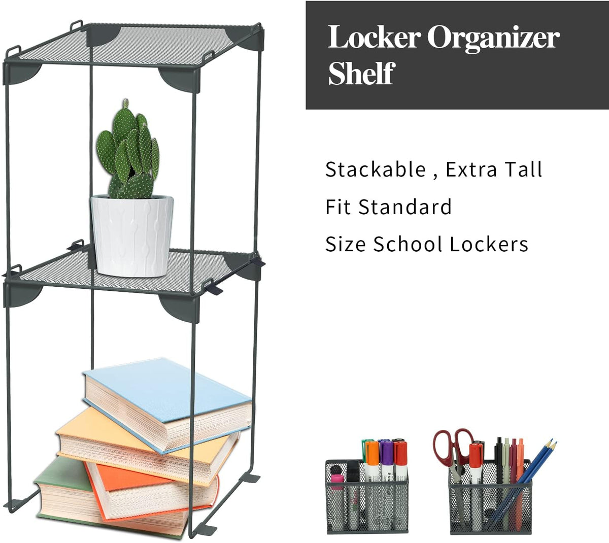 Neudeco Locker Accessories and Decor Kit, Including Mesh Shelf, Organizer, Magnetic Basket and Pen