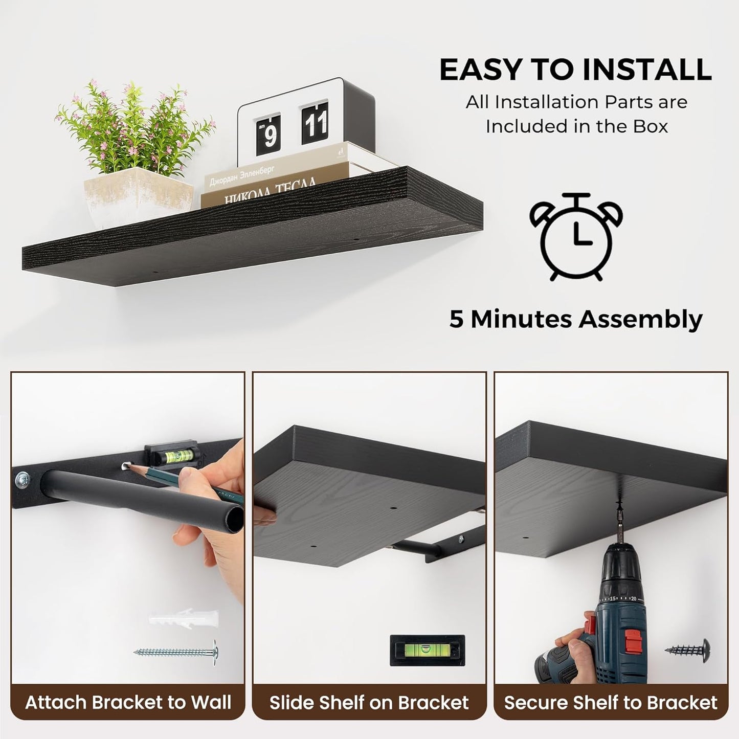 36 inch Floating Shelves Wall Shelves for Office with Invisible Brackets, 8 inch Deep Shelves for