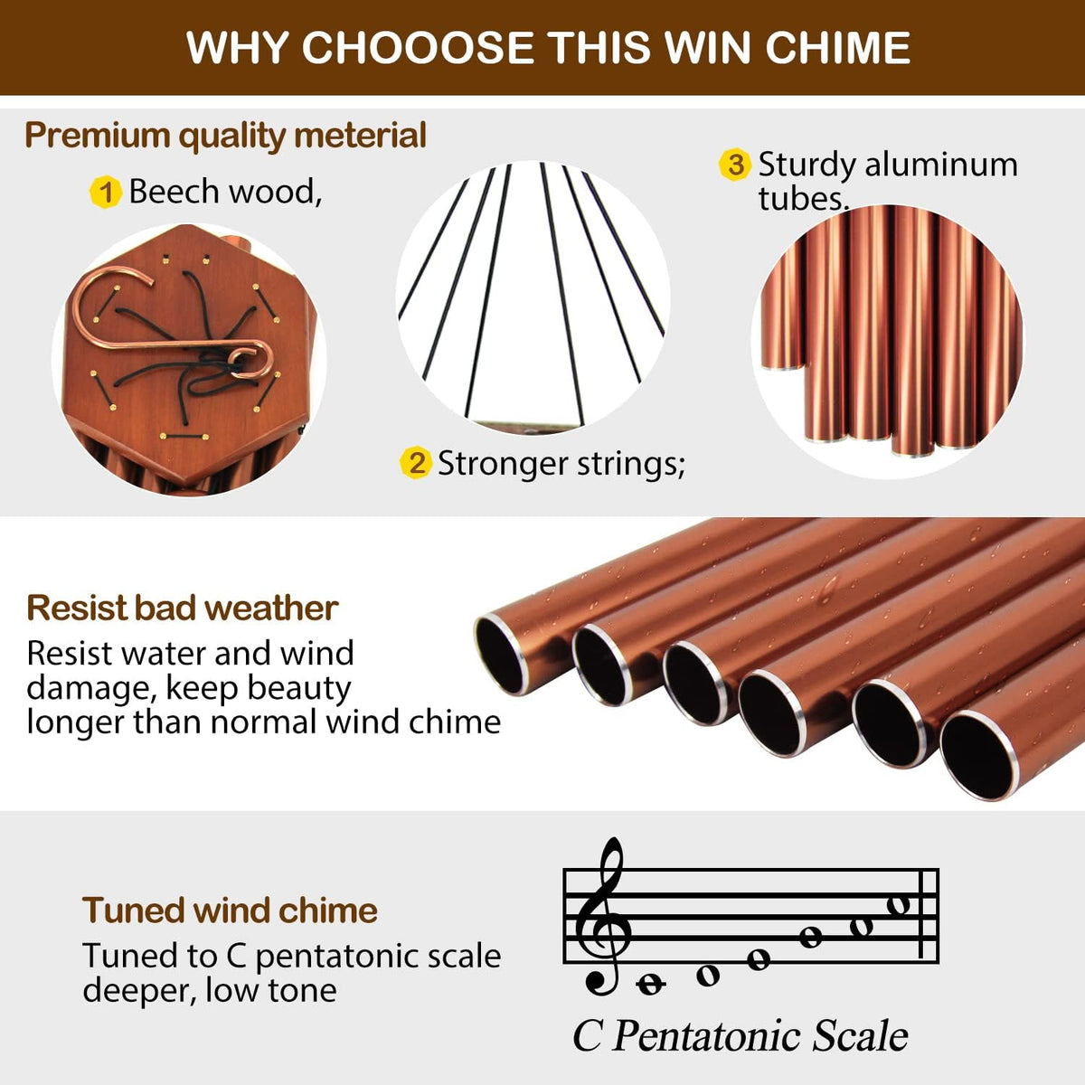 ASTARIN Wind Chimes Outdoor Large Deep Tone, Large Windchimes for Outside with 6 Tubes Tuned