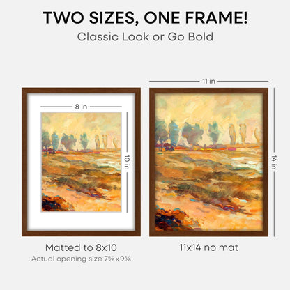 Homeforia 11x14 Brown Picture Frame, High End Dark Oak 11x14 Walnut Poster Frame with Mat 8x10, 11