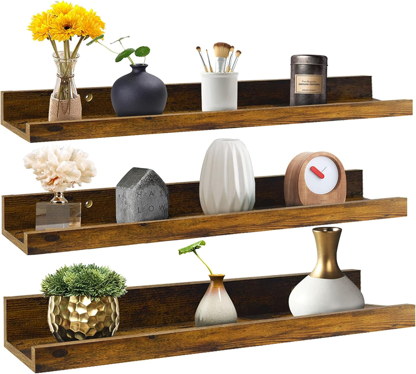 Giftgarden 24 Inch Floating Shelves Wall Mounted Set of 3, Rustic Large Wall Shelves Picture Ledge