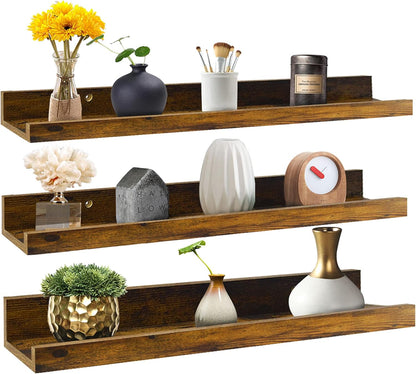 Giftgarden 24 Inch Floating Shelves Wall Mounted Set of 3, Rustic Large Wall Shelves Picture Ledge
