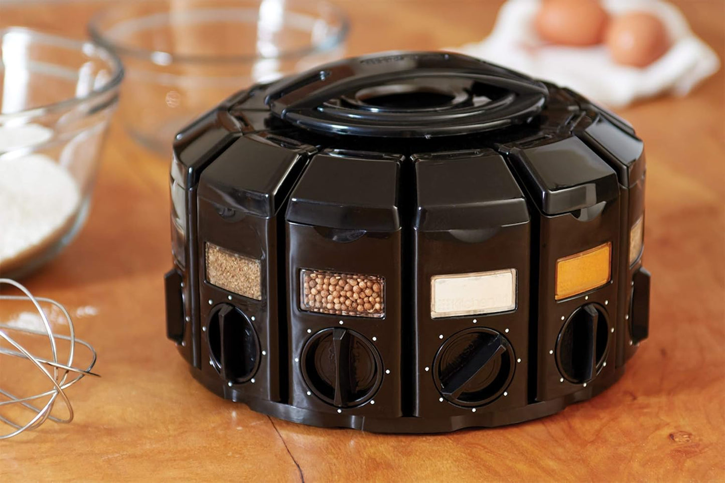 Kitchen Art Spice Rack Select-A-Spice Auto-Measure Carousel 12 Compartments Black 8.75 x 8.75 x 6