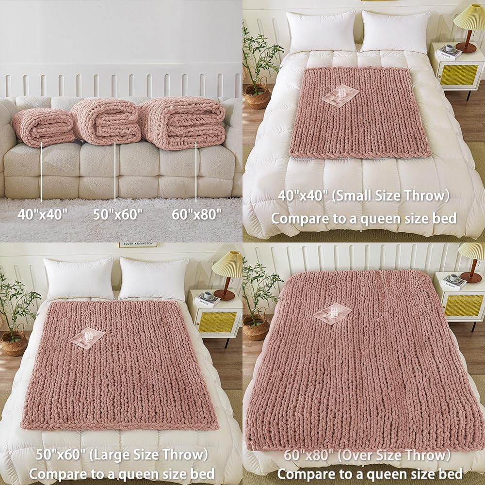 WESHIONGOO Chunky Knit Blanket Throw 50"×60" Knitted Throw Blankets for Couch Bed Fluffy Soft