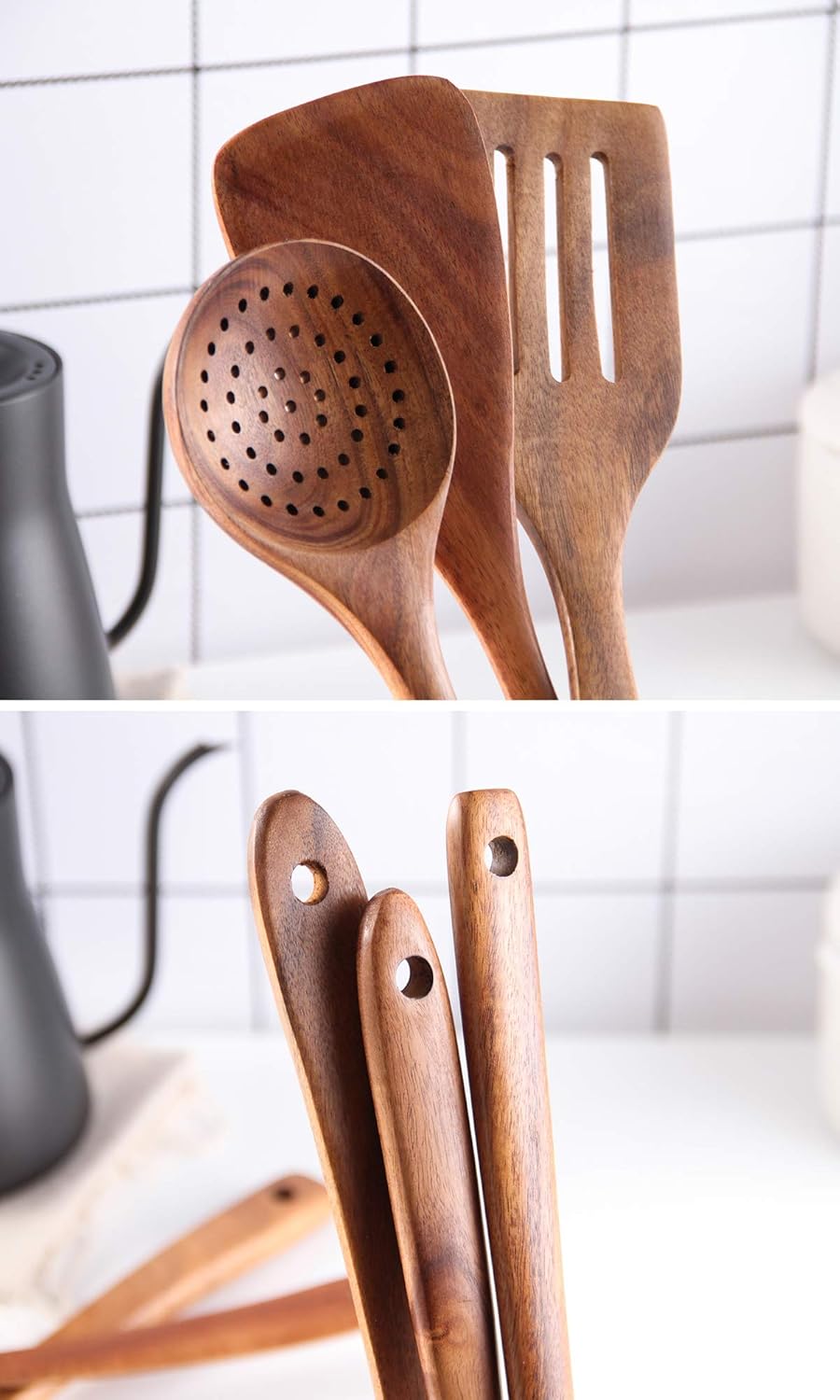 Wooden Spoons for Cooking, Cooking Utensils Set of 6 Natural Teak Wooden Cooking Spatulas with