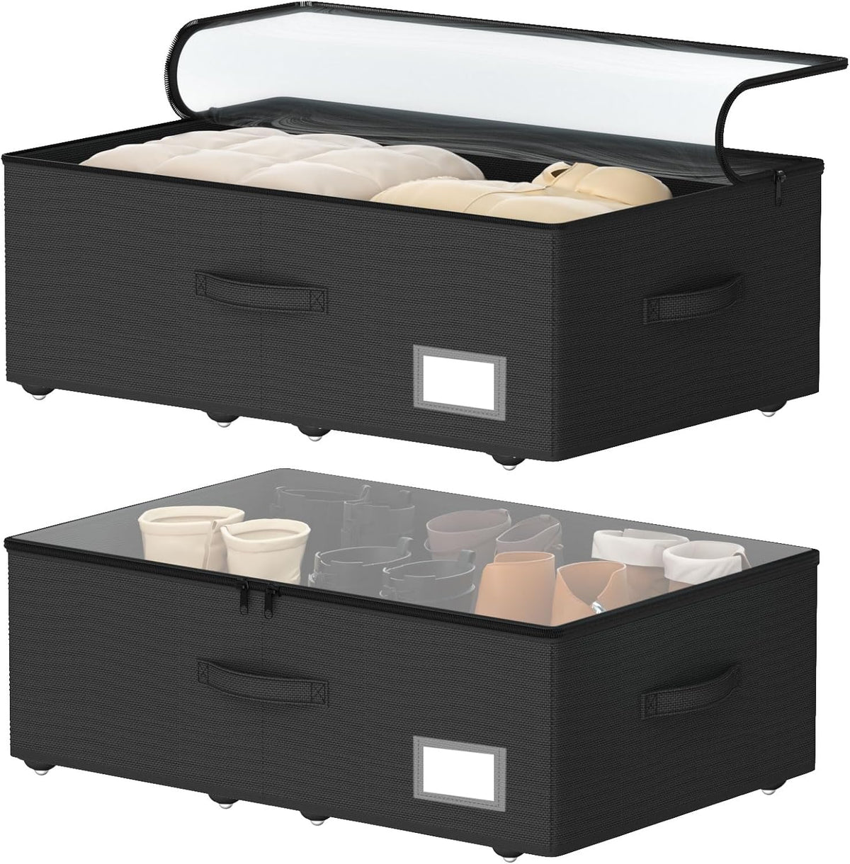 Underbed Storage Bins With Wheels, No Assemble Required 10 inches Height Large Capacity Rolling
