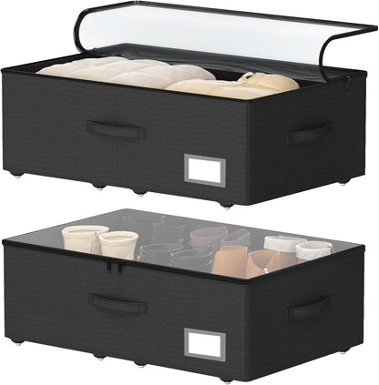 Underbed Storage Bins With Wheels, No Assemble Required 10 inches Height Large Capacity Rolling