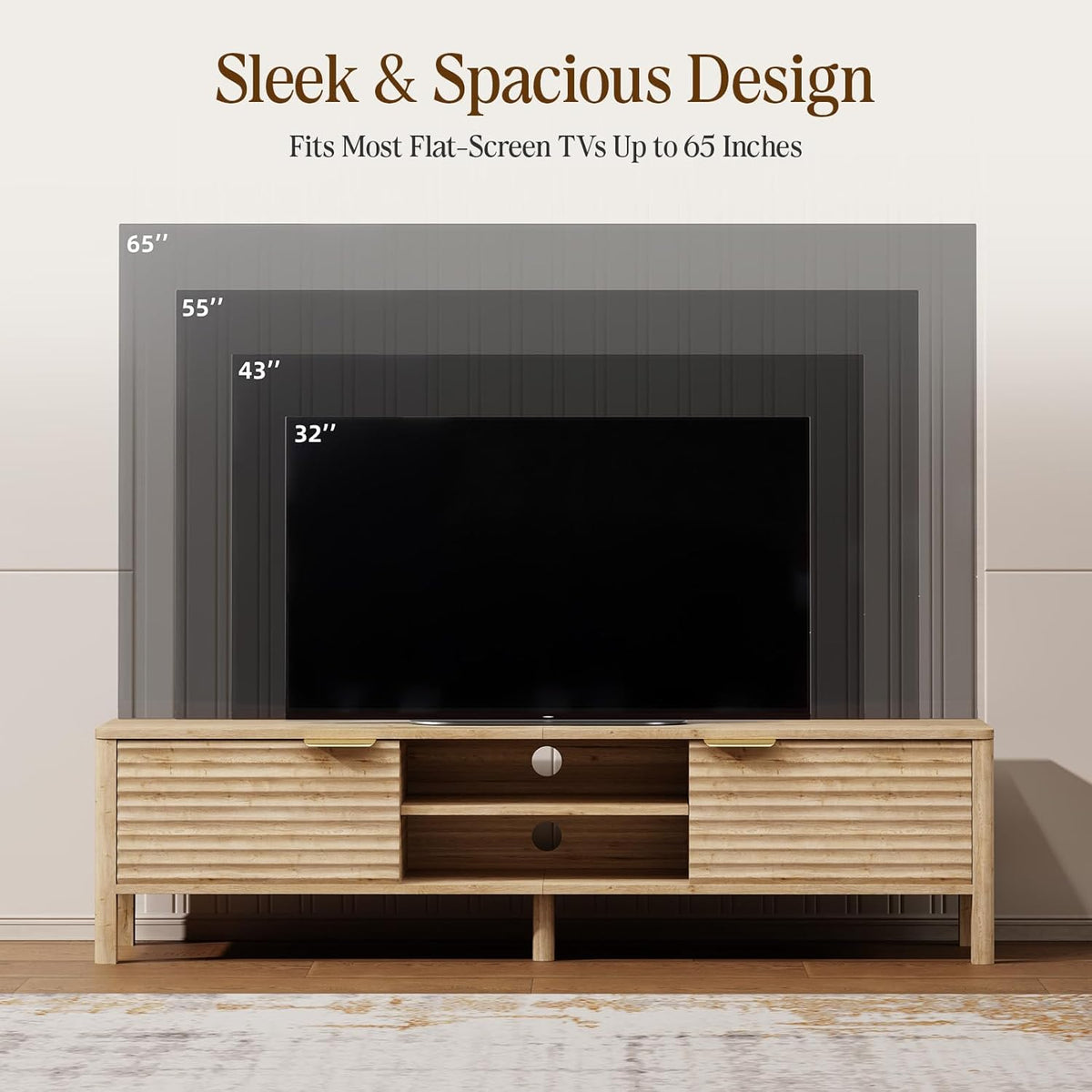 TV Stand for Living Room - up to 65 Inch TVs Mid Century Modern Entertainment Center with Storage