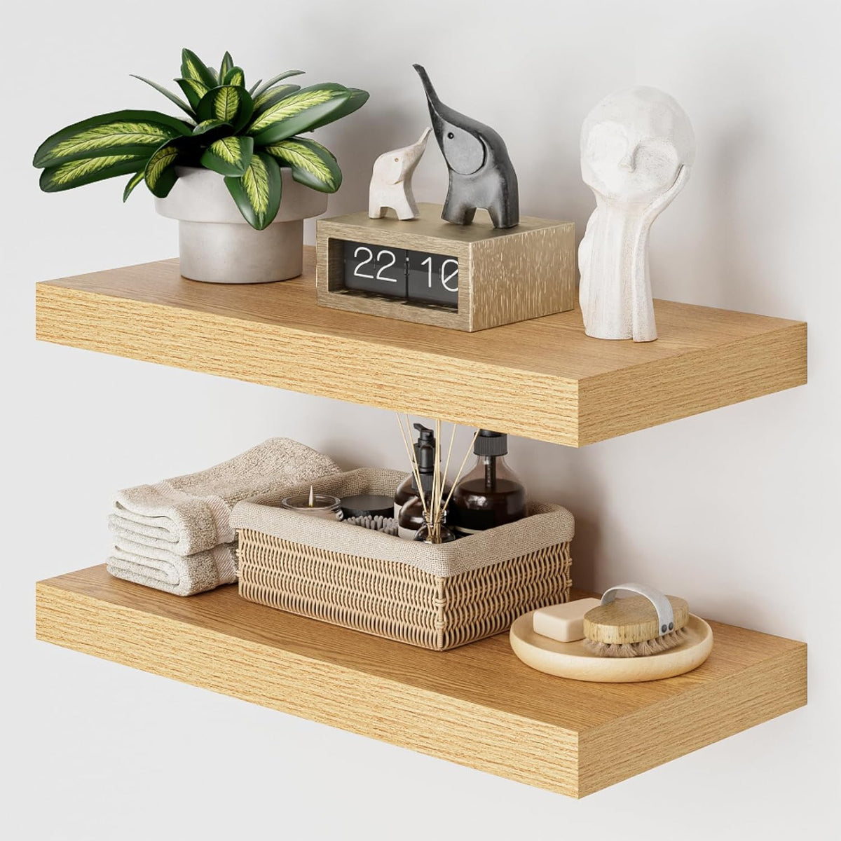 Heimlove 12" Deep Floating Shelves for Wall, 24 Inch Wall Shelf Bathroom Shelves Set of 2, Wall