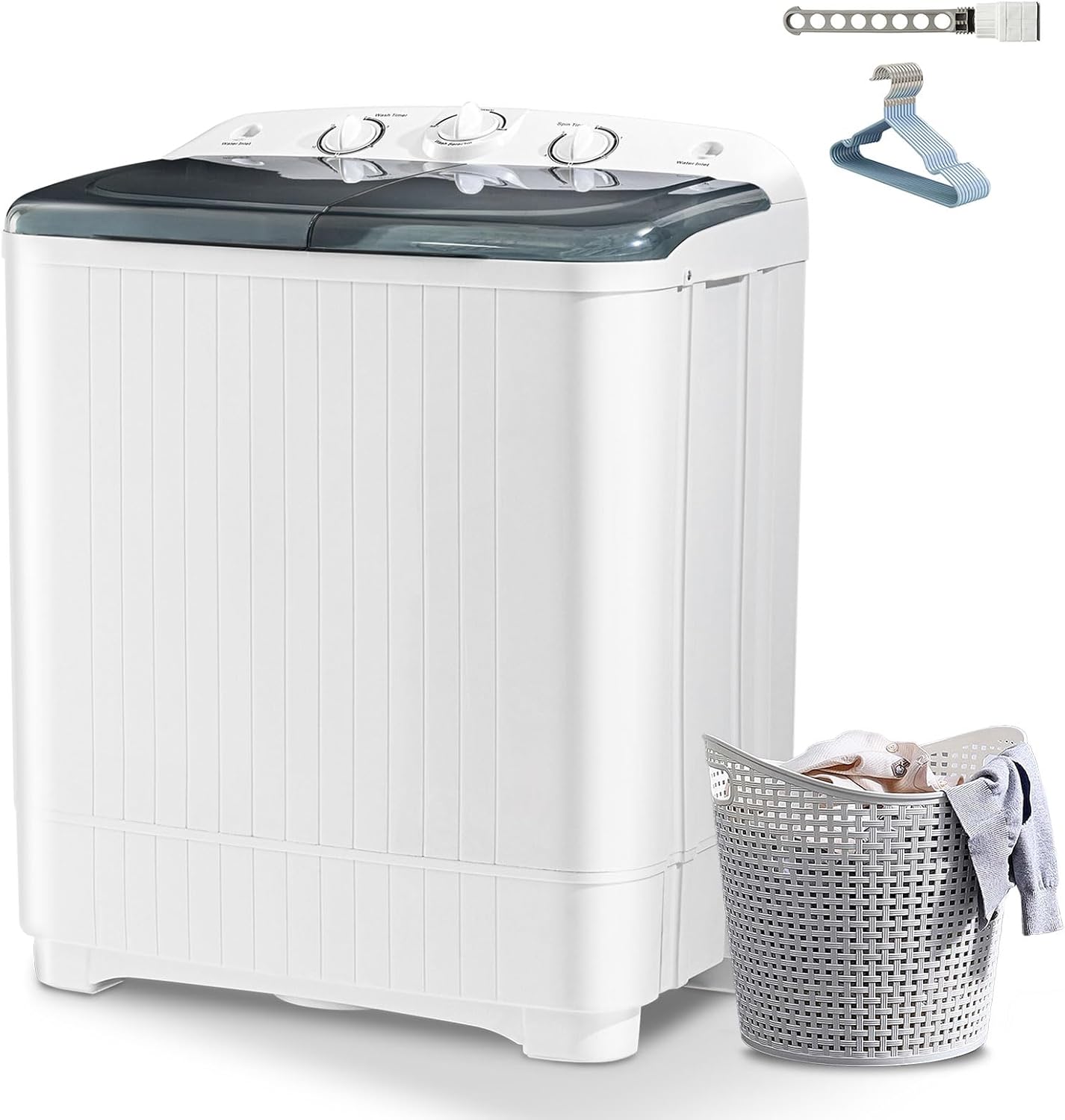 Portable Mini Twin Tub 32lbs Washing Machine With Drying Rack& 10 Hangers, 20lbs Washer & 12lbs