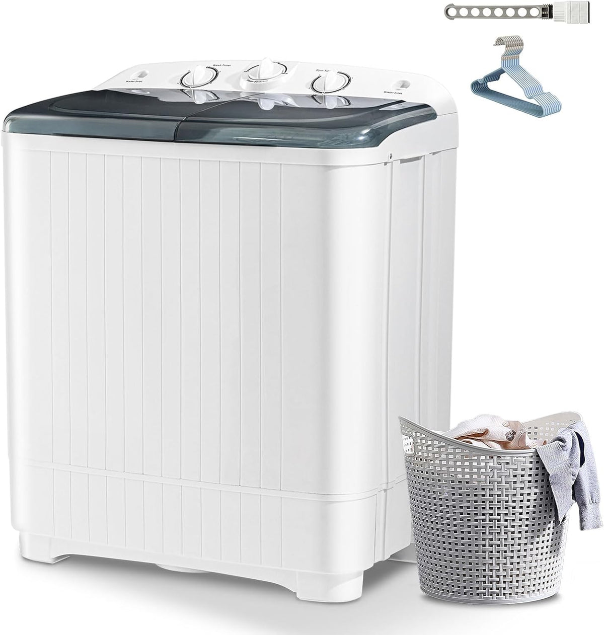 Portable Mini Twin Tub 32lbs Washing Machine With Drying Rack& 10 Hangers, 20lbs Washer & 12lbs