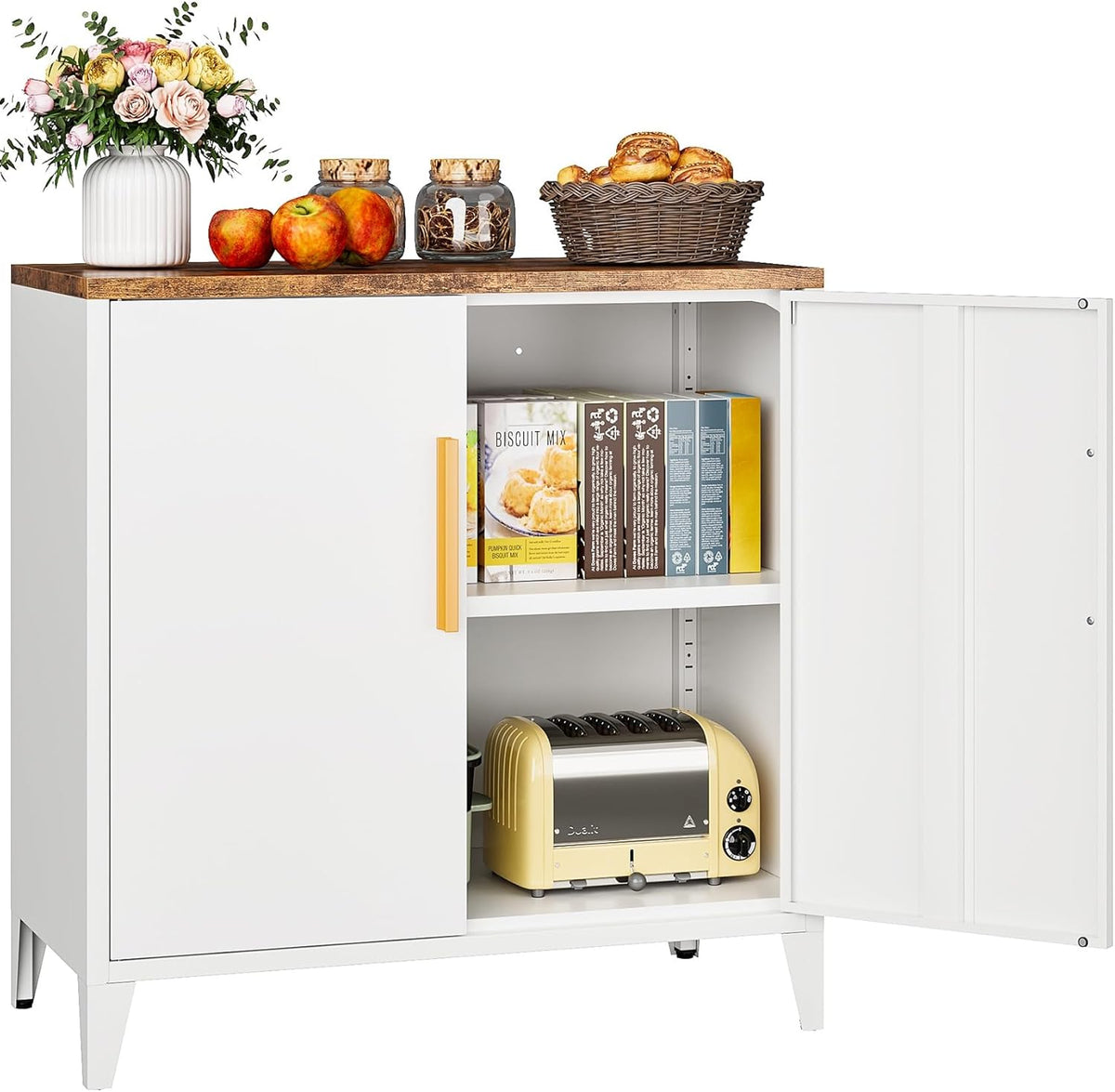 SISESOL White Storage Cabinet with Doors and Shelves,30 inch Small Pantry Cabinet Sideboard with