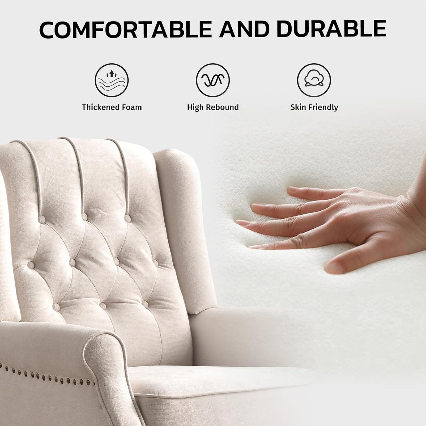 EBELLO 2 Pcs Pushback Recliner Chairs, Fabric Armchair Push Back Recliner with Rivet Decoration
