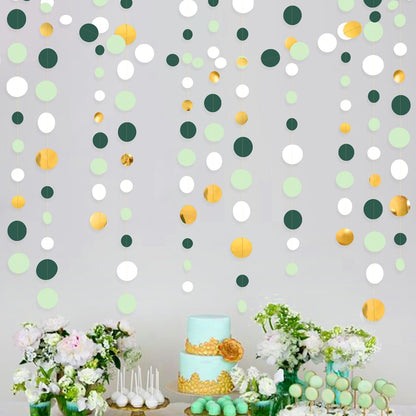 46 Ft Sage Green Gold Party Decorations Polka Dots Garlands Hanging Paper Circle Dots Streamer for