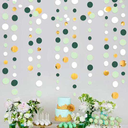 46 Ft Sage Green Gold Party Decorations Polka Dots Garlands Hanging Paper Circle Dots Streamer for