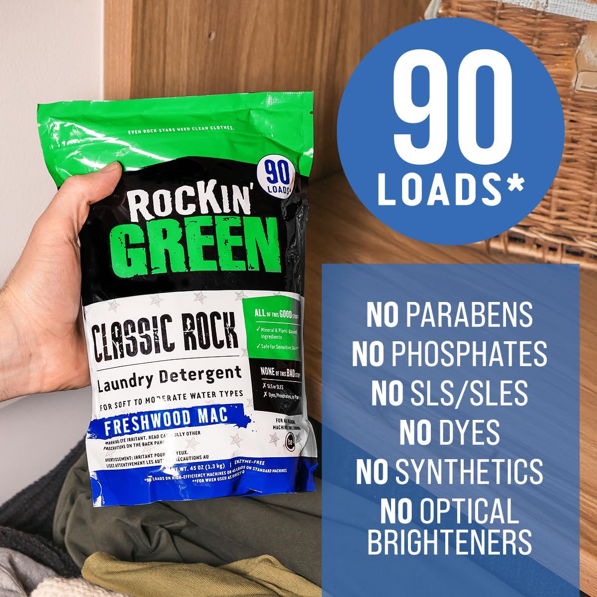 Rockin' Green Classic Rock Laundry Detergent (90 Loads), Plant based, All Natural Laundry Detergent