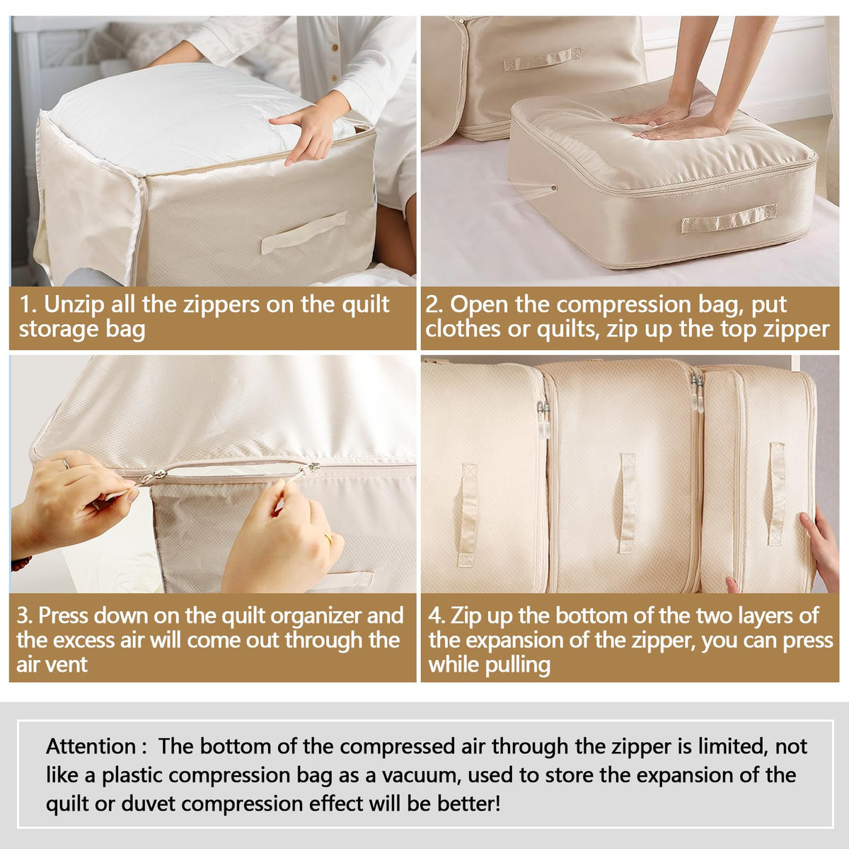 4 Pack Space Saving Comforter Storage Bag with Handle, 3-Layer Compression Blanket Storage Bags
