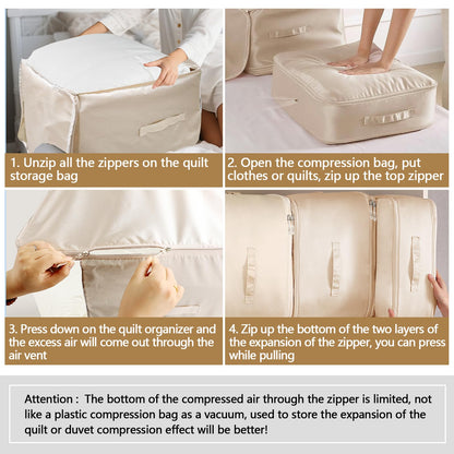 4 Pack Space Saving Comforter Storage Bag with Handle, 3-Layer Compression Blanket Storage Bags